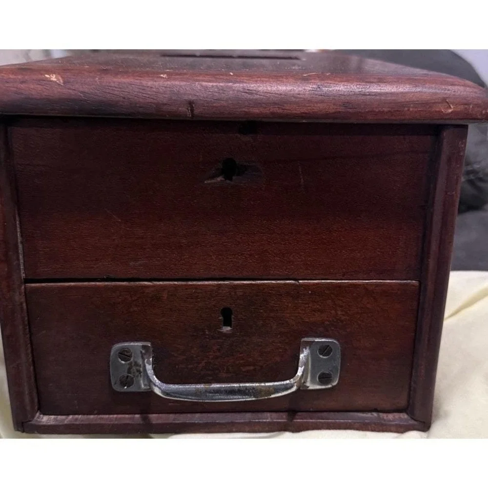 Antique  Wood‎ Cash Register Drawer Box Bell Drawer Works - Cha Chings